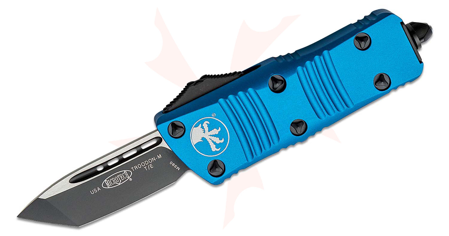 Microtech Troodon Mini OTF AUTO Knife 1.99" Black Tanto Blade, Blue ...