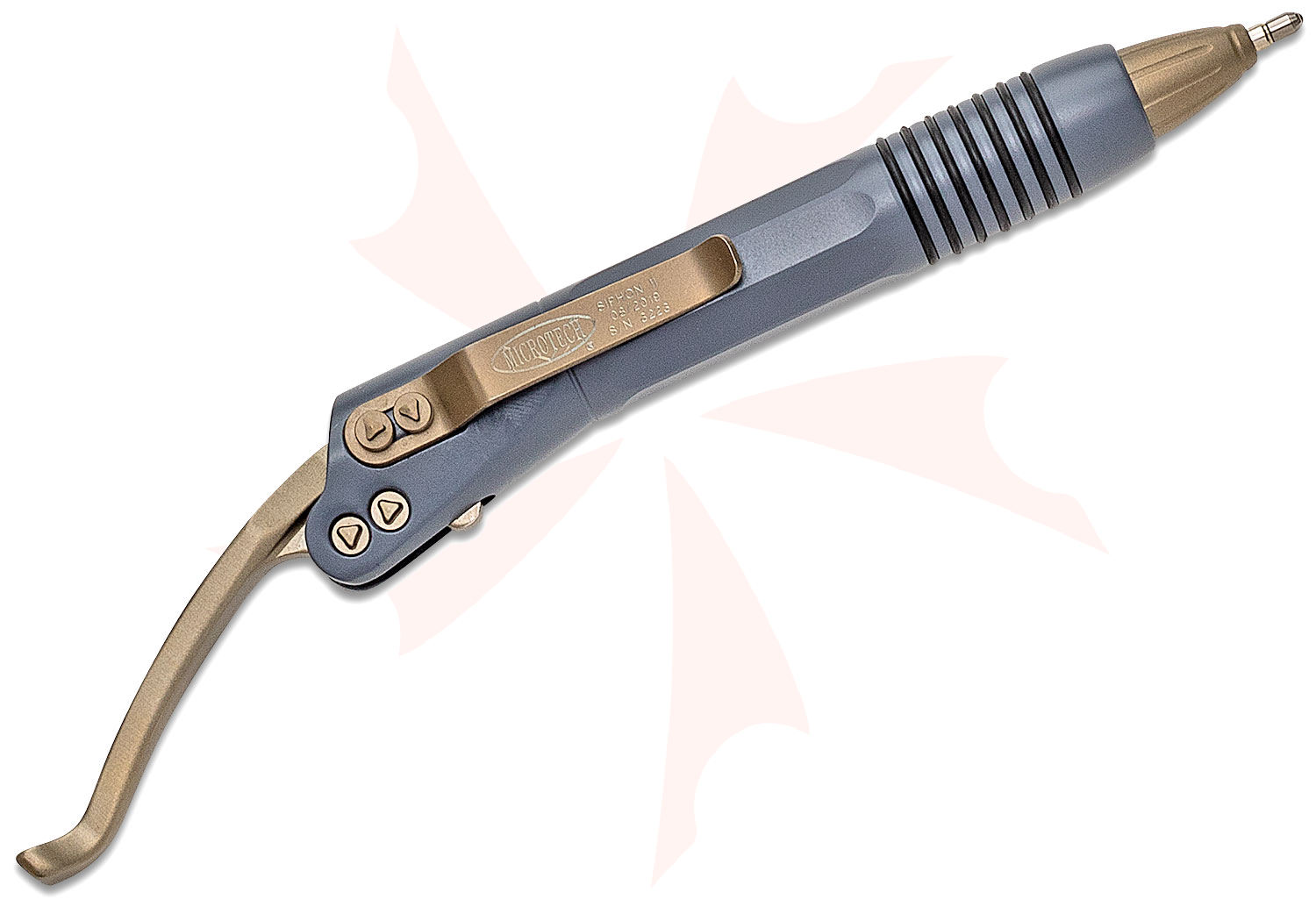 Microtech Siphon II Gray Stainless Steel Pen with Bronze Pocket