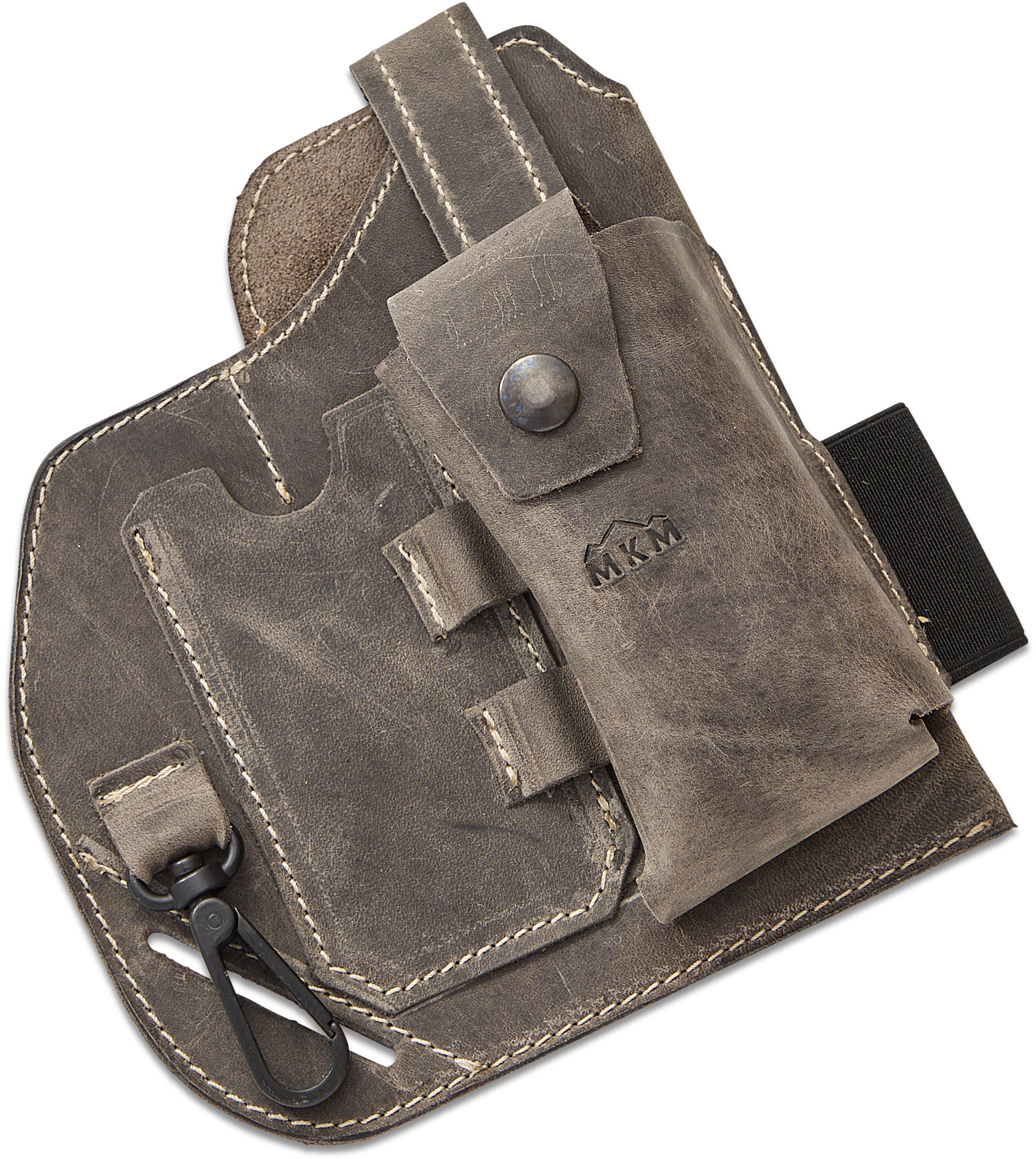 MKM Vegetable-Tanned Leather EDC Belt Organizer, Gray/White