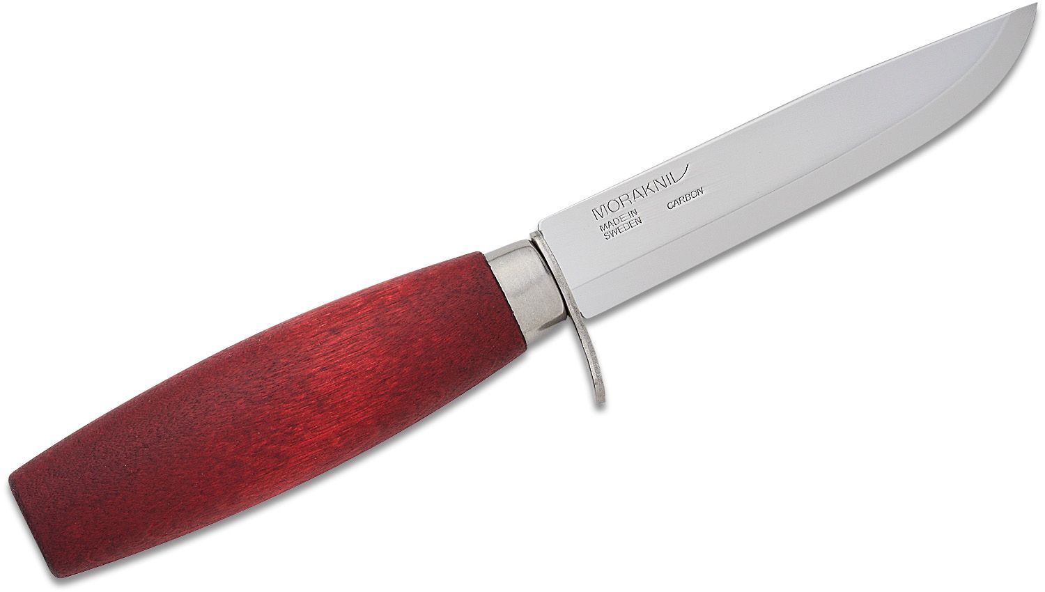 Morakniv Mora of Sweden Classic No. 2F Fixed Blade Knife 4.13 Carbon Steel  Polished Drop Point Blade with Finger Guard, Red Dyed Birch Handle, Plastic  Sheath - KnifeCenter - M-13606