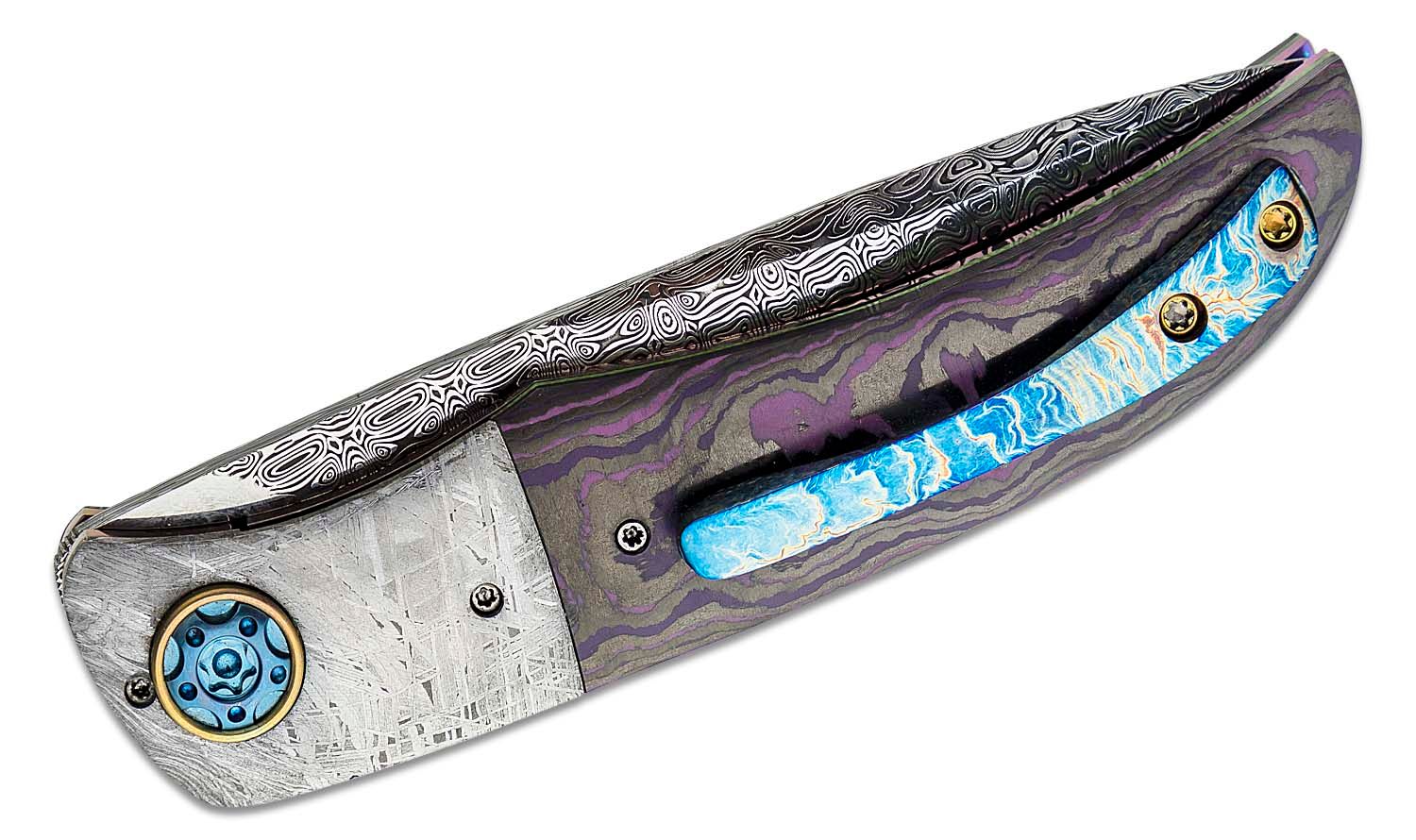 George Mueller Custom Knife Damascus Meteorite and Mammoth Tooth Linerlock  Flipper - Knife Purveyor