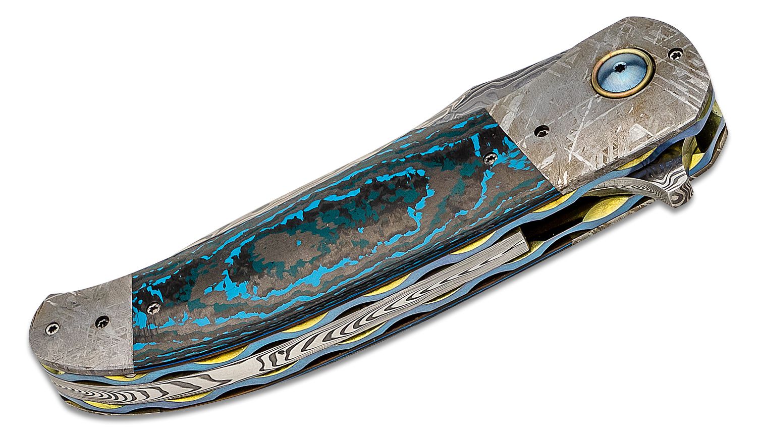George Mueller Custom Knife Damascus Meteorite and Mammoth Tooth Linerlock  Flipper - Knife Purveyor