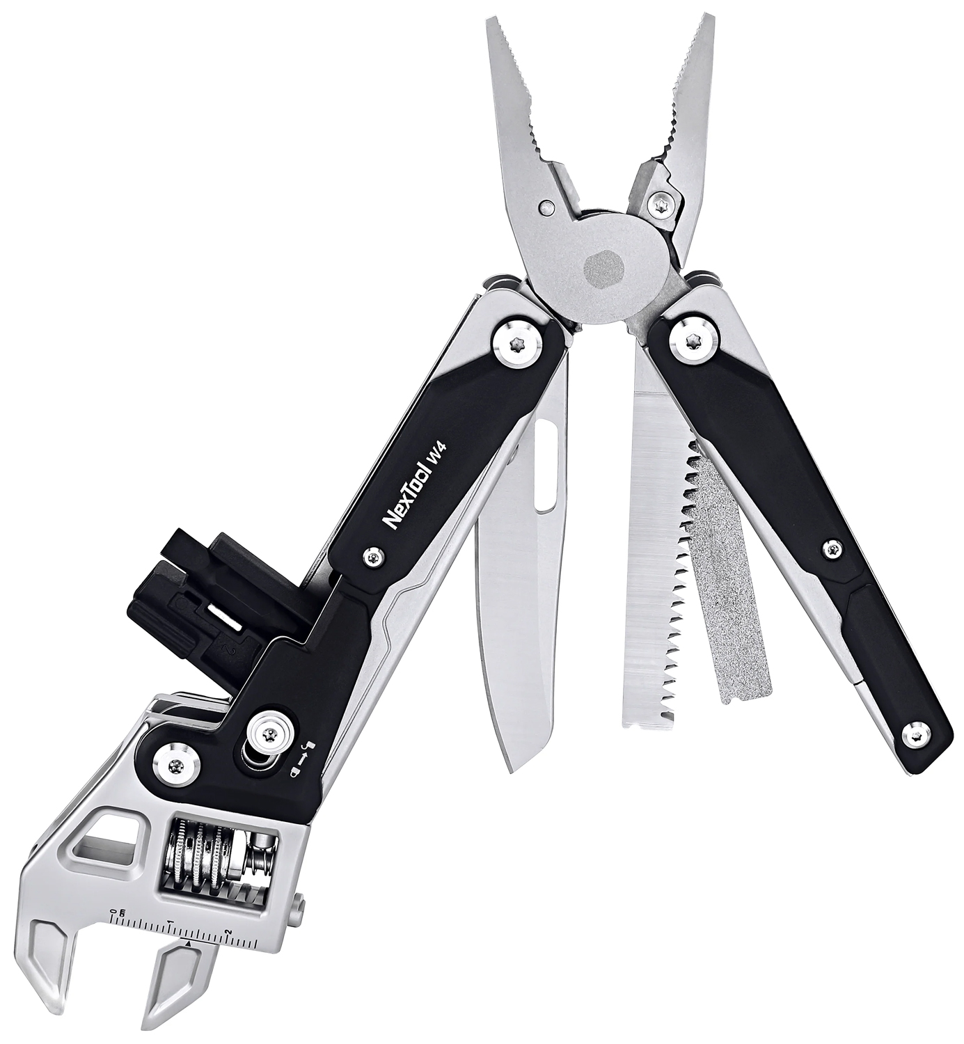 NexTool Adjustable Wrench W4 Multi-Tool, Black Aluminum Handles