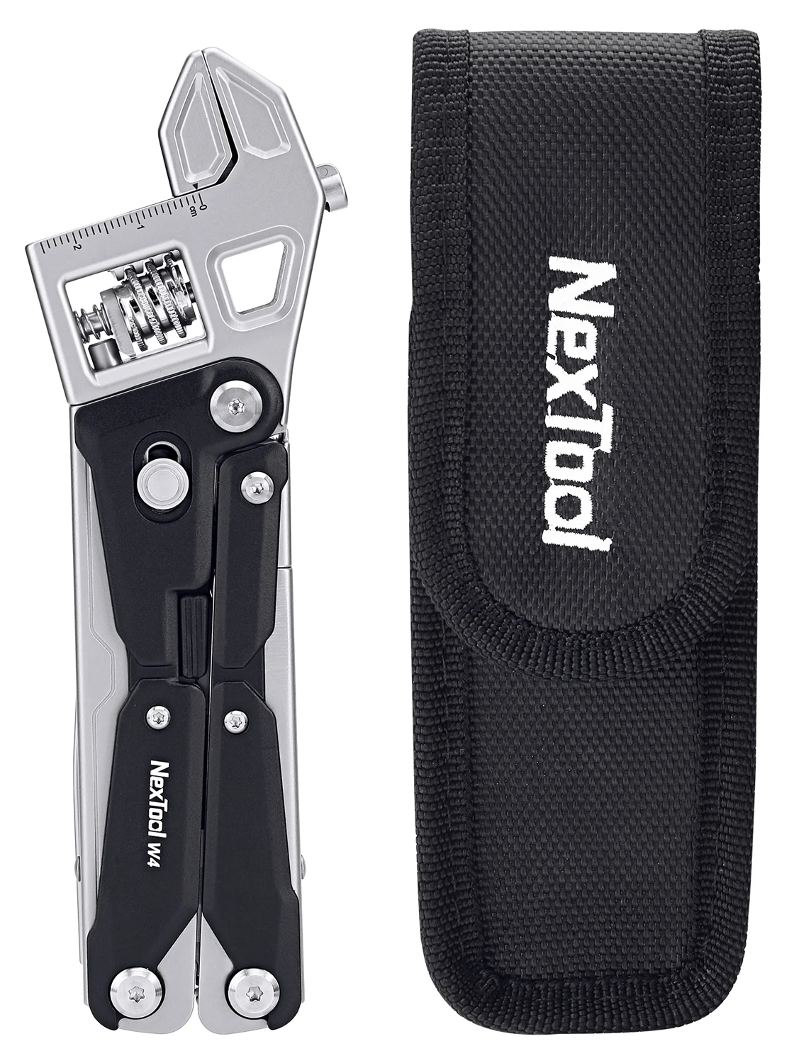 NexTool Adjustable Wrench W4 Multi-Tool, Black Aluminum Handles