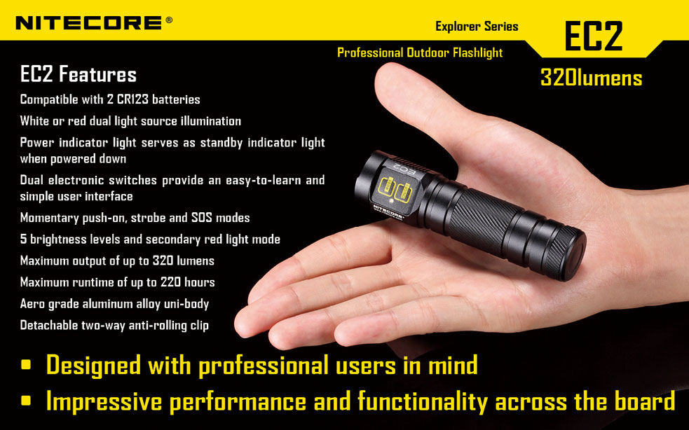 NITECORE Explorer EC2 CR123A LED Flashlight, 320 Max Lumens