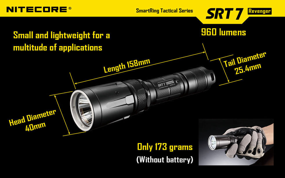 NITECORE SmartRing Tactical SRT7 Revenger LED Flashlight, Black, 960