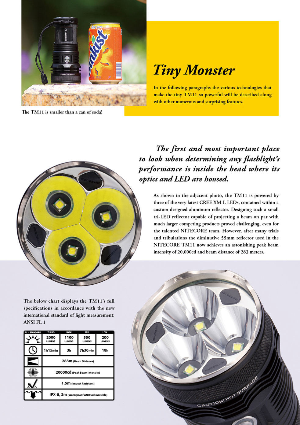 NITECORE Tiny Monster Series TM11 CR123A LED Flashlight, 2000 Max