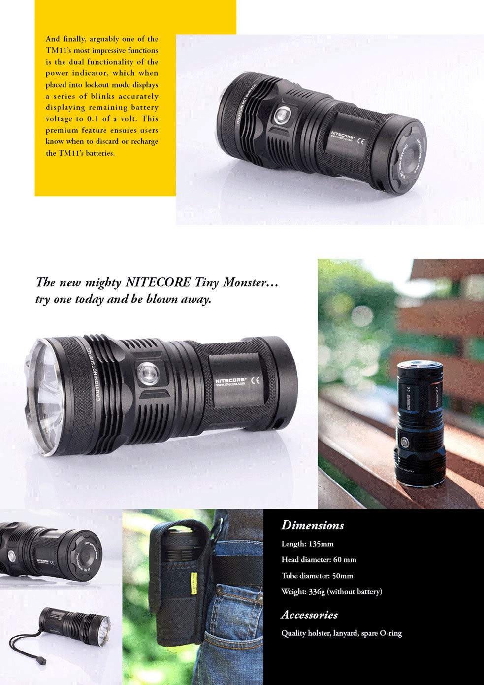 NITECORE Tiny Monster Series TM11 CR123A LED Flashlight, 2000 Max