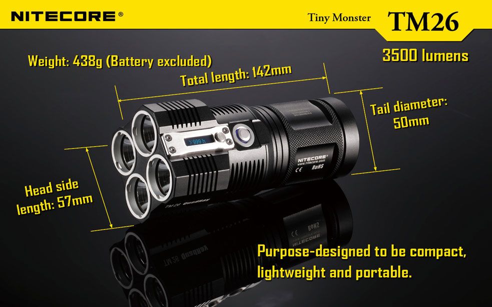 NITECORE TM26 Tiny Monster Series Rechargeable CR123A LED