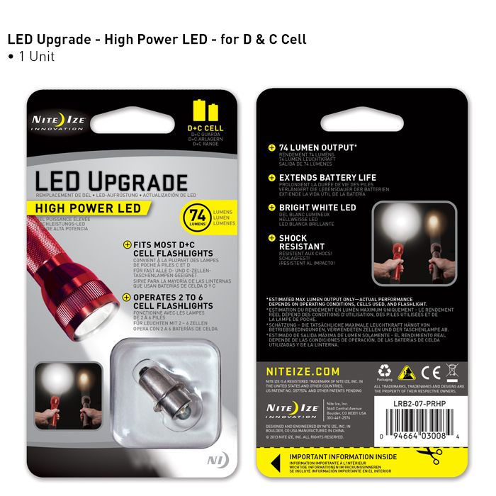 Nite Ize LED Upgrade Kit for C or D-Cell Flashlights Shock Resistant 4-Pack