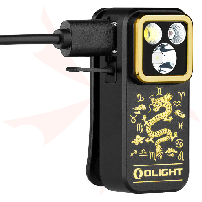 Olight オーライト Oclip Pro ドラゴンと十二支 黒/金 1個 Olight Oclip Pro Clip Light, Dragon and Zodiac, 500 Max