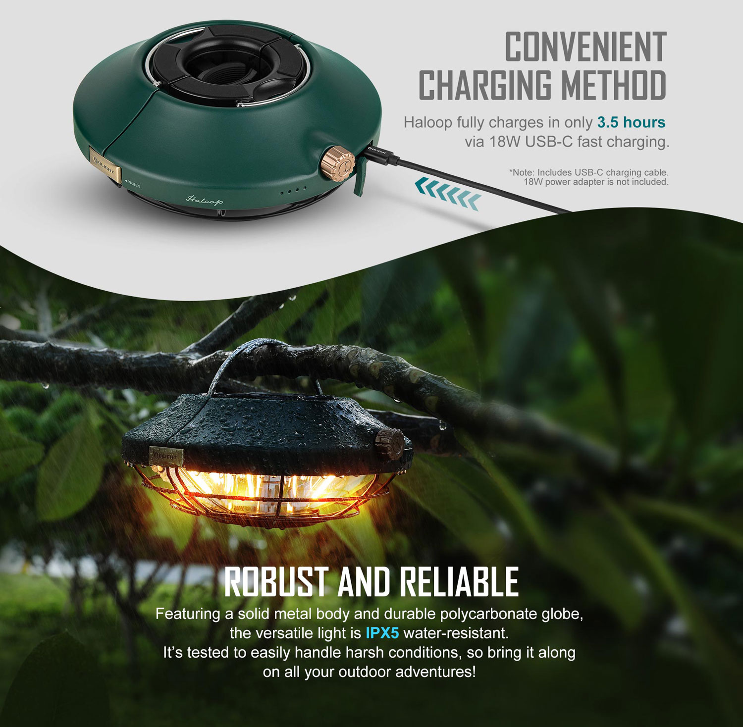 Olight Haloop グリーン Olight Haloop Rechargeable UFO Camping and Umbrella Light, Forest