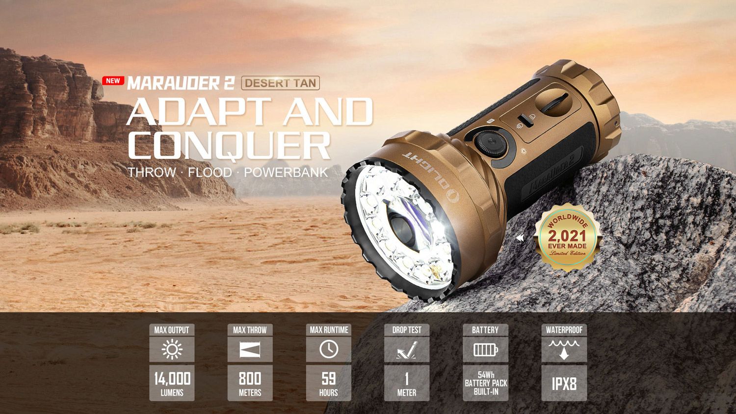 Olight Limited Edition Desert Tan Marauder 2 Variable-Output