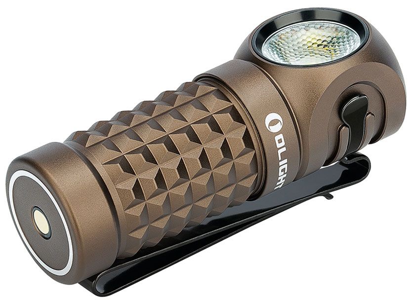 Olight Perun Mini Kit Right-Angle Rechargeable LED Flashlight with Headlamp  Headband Included, Desert Tan, 1000 Max Lumens - KnifeCenter - PERUN-MINI- KIT-DT - Discontinued