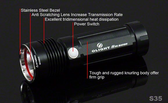 Olight S35 Baton Variable Output LED Flashlight, 380 Max Lumens 