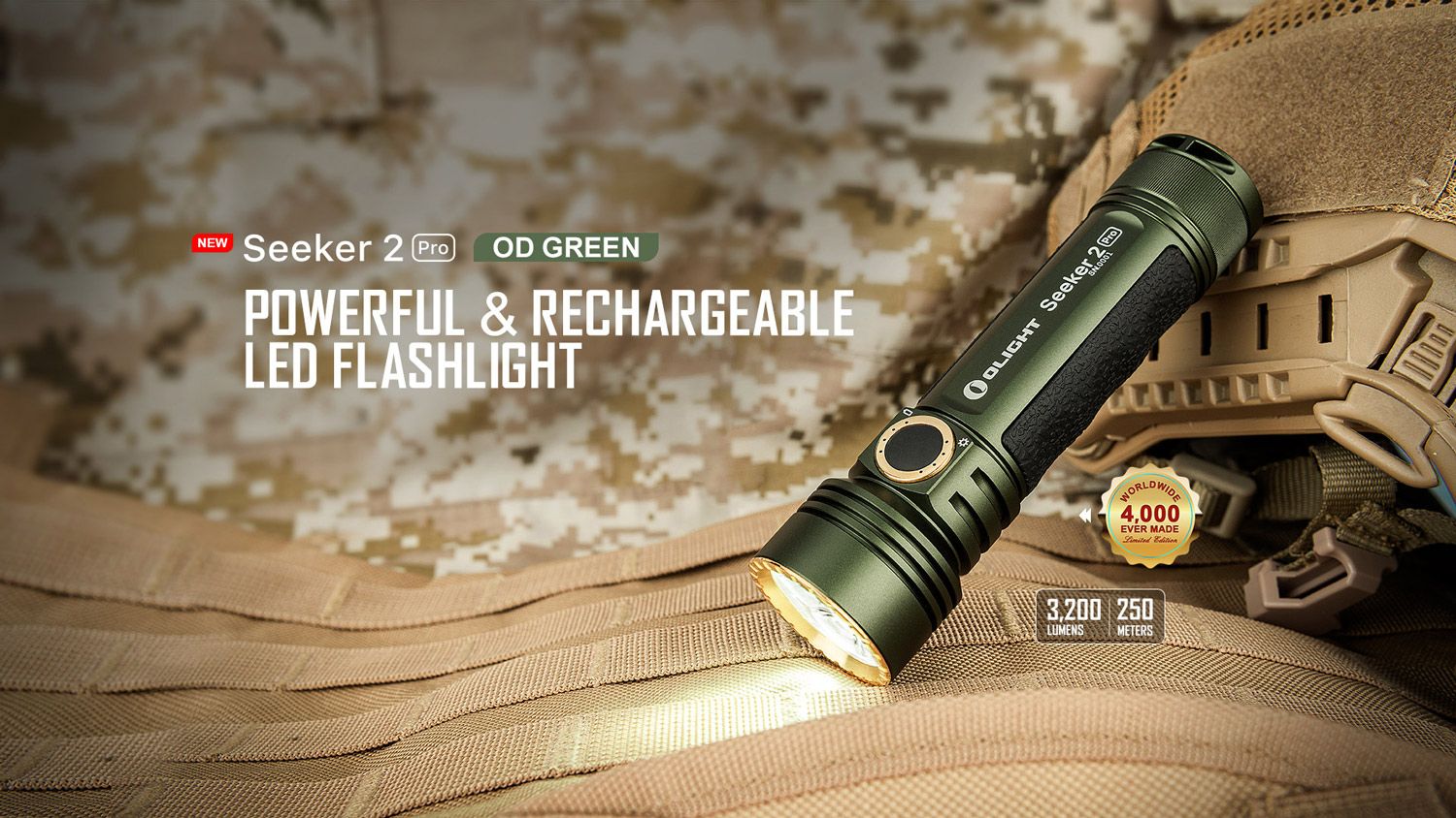Olight Seeker 2 Pro 3200 Lumens Rechargeable LED Tactical Flashlight with L-dock 