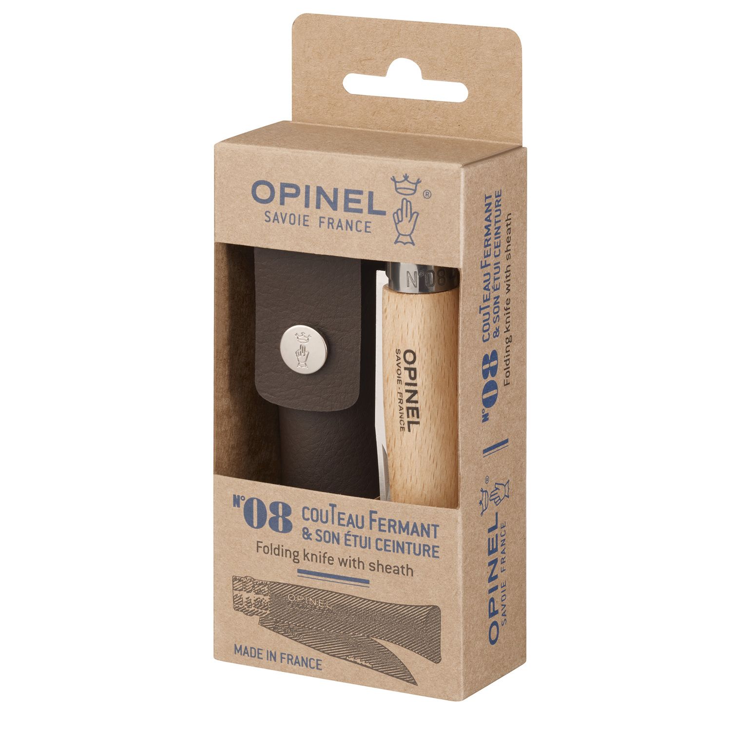 Opinel N08 Folding Knife 3.28 Sandvik 12C27 Stainless Plain Blade, Walnut  Wood Handle - KnifeCenter - 002022