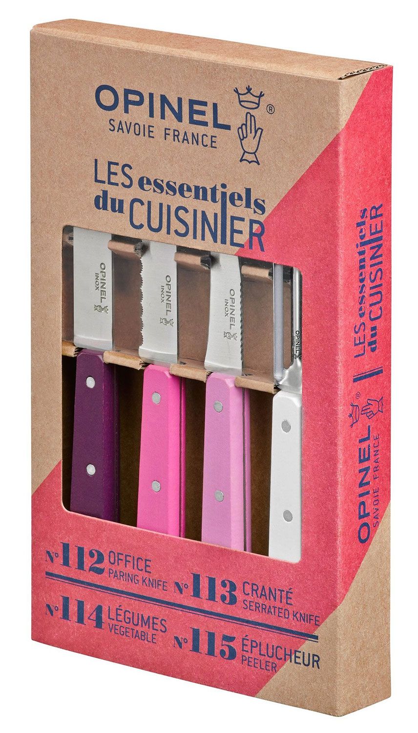 Opinel 4-Piece Essentials Small Kitchen Knives Set, Primarosa