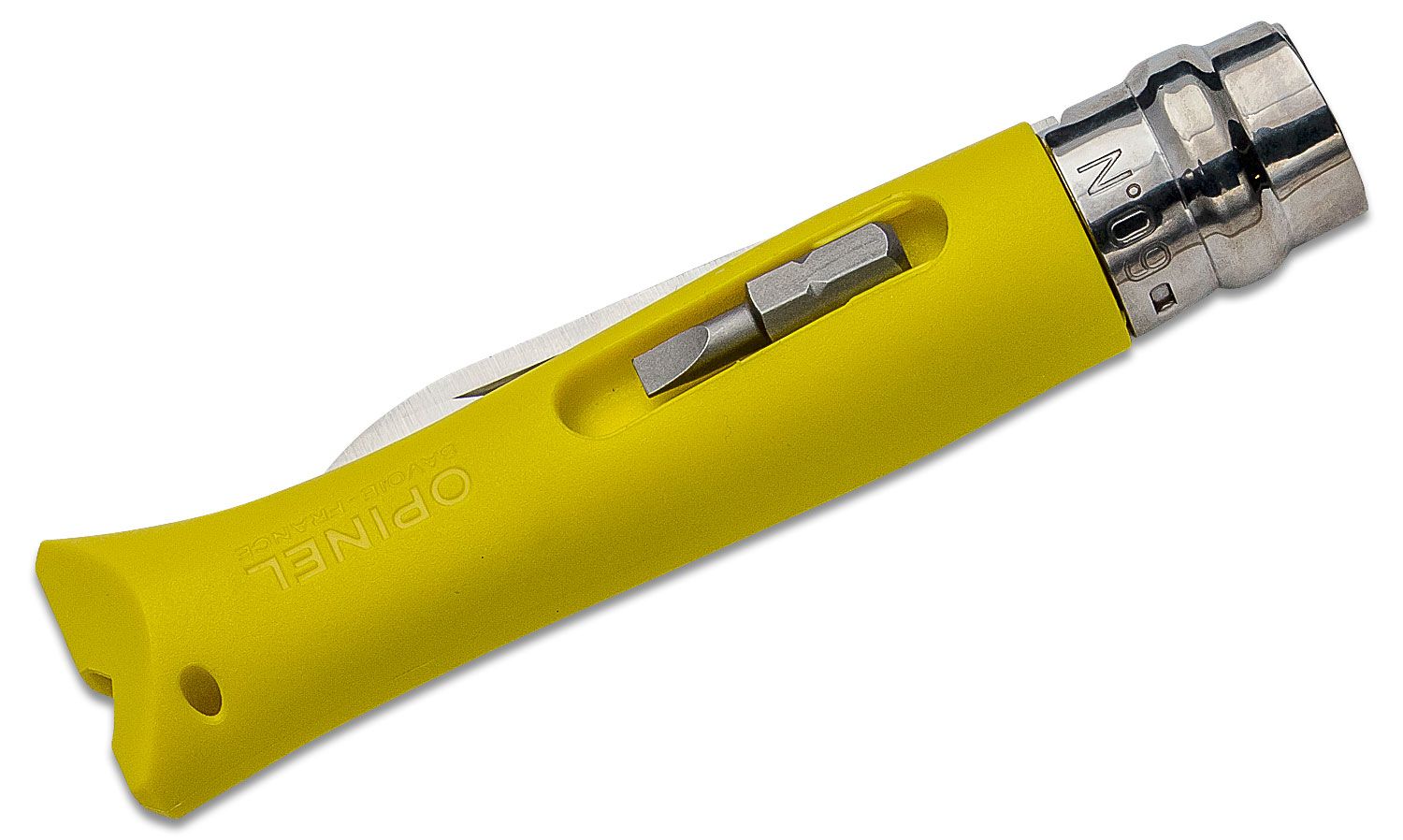 Opinel N09 DIY Multi-Function Folding 3.15 Sandvik 12C27 Combo Blade,  Yellow FRN Handle - KnifeCenter - 001804