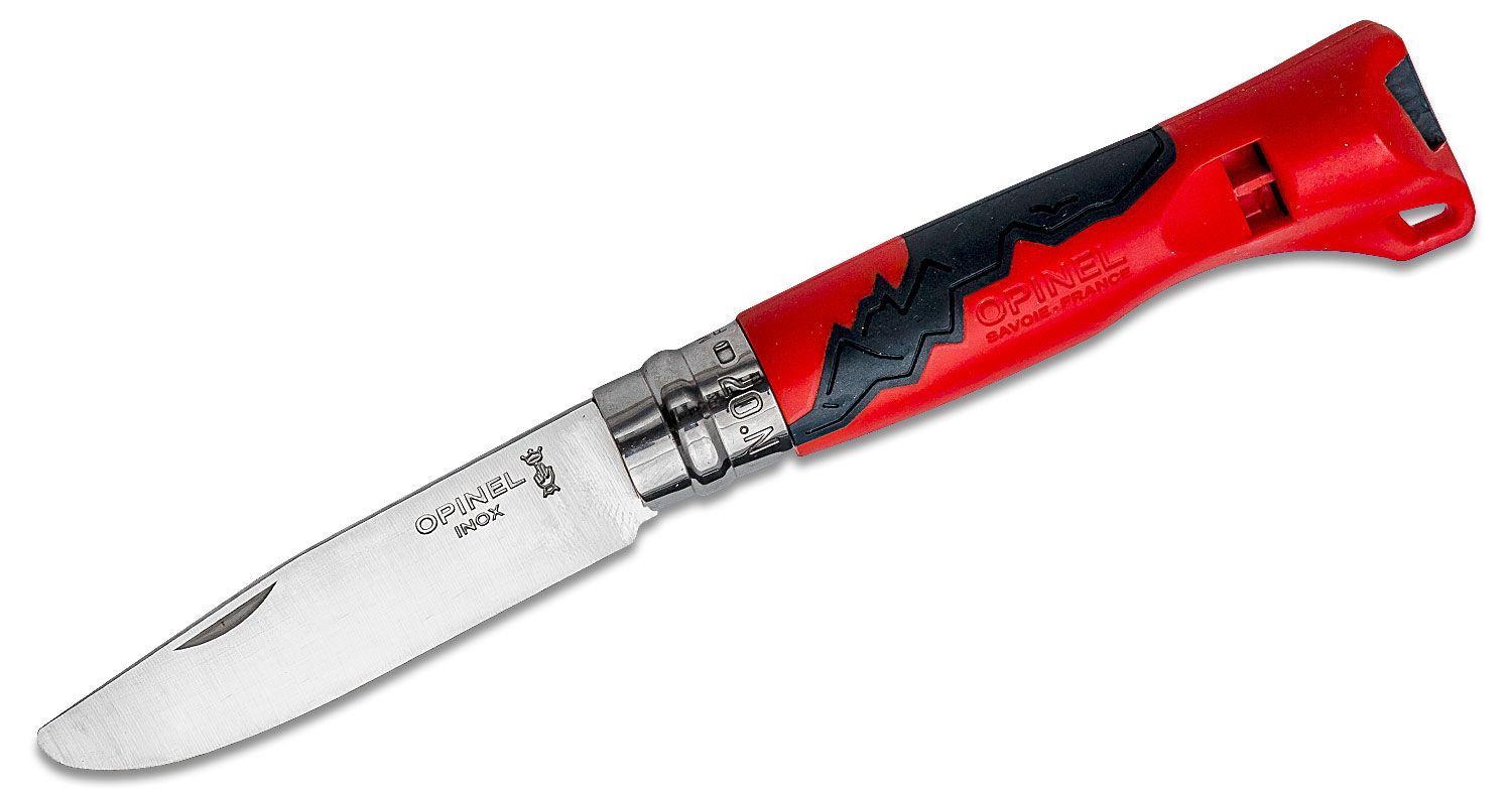 Opinel N07 Scouts Folding Knife 3.2 Sandvik 12C27 Steel Blunt Tip Blade,  Red Zytel Handle, Safety Whistle - KnifeCenter - 001897