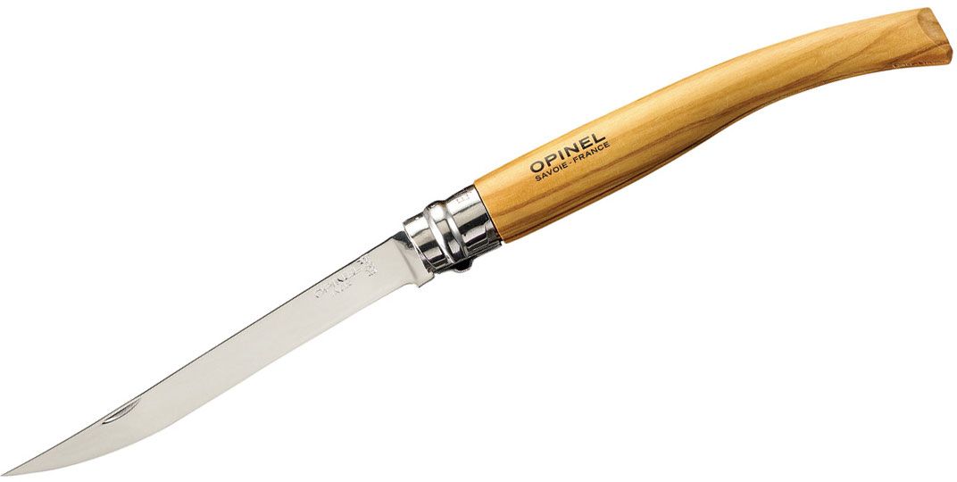 Opinel N012 Slim Folding Knife 5 Sandvik 12C27 Plain Blade, Olive Wood  Handle - KnifeCenter - 001145
