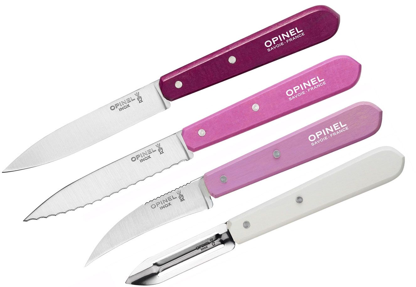 Opinel 4-Piece Essentials Small Kitchen Knives Set, Primarosa Multi-Color  Hornbeam Handles - KnifeCenter - 001736 - Discontinued