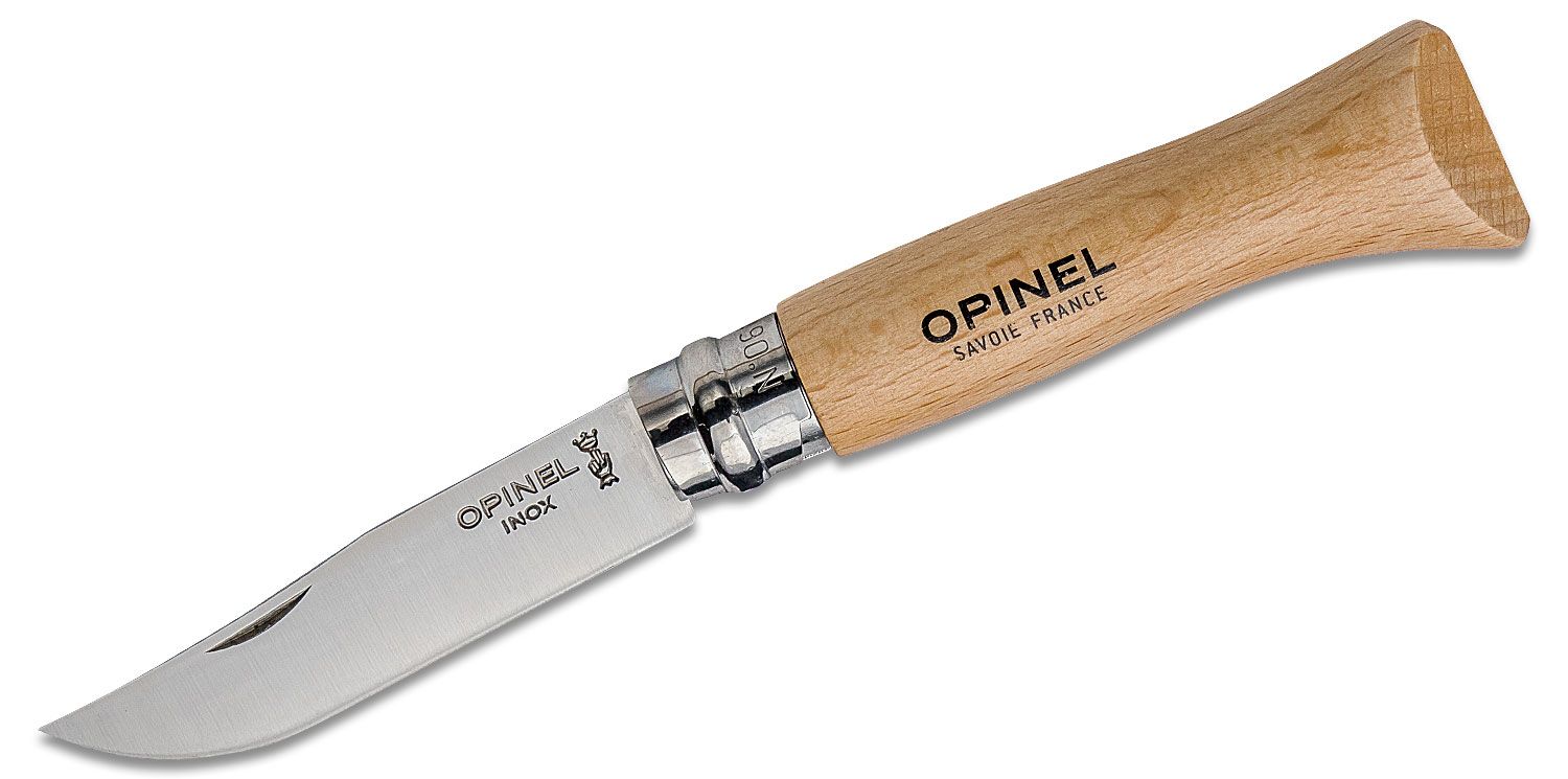 Opinel N06 Folding Knife 2.875 Sandvik 12C27 Stainless Plain Blade,  Beechwood Handle - KnifeCenter - 123060