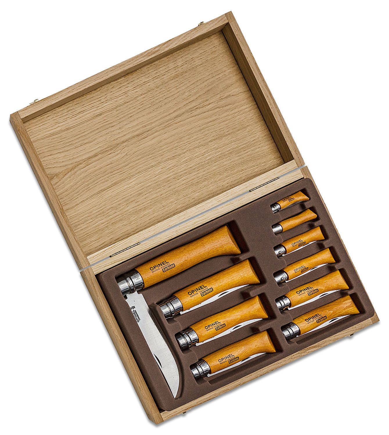 Opinel 10-Piece Carbon Steel Folding Knife Set, Sizes 2 - 10, Wooden Gift  Box - KnifeCenter - 183102
