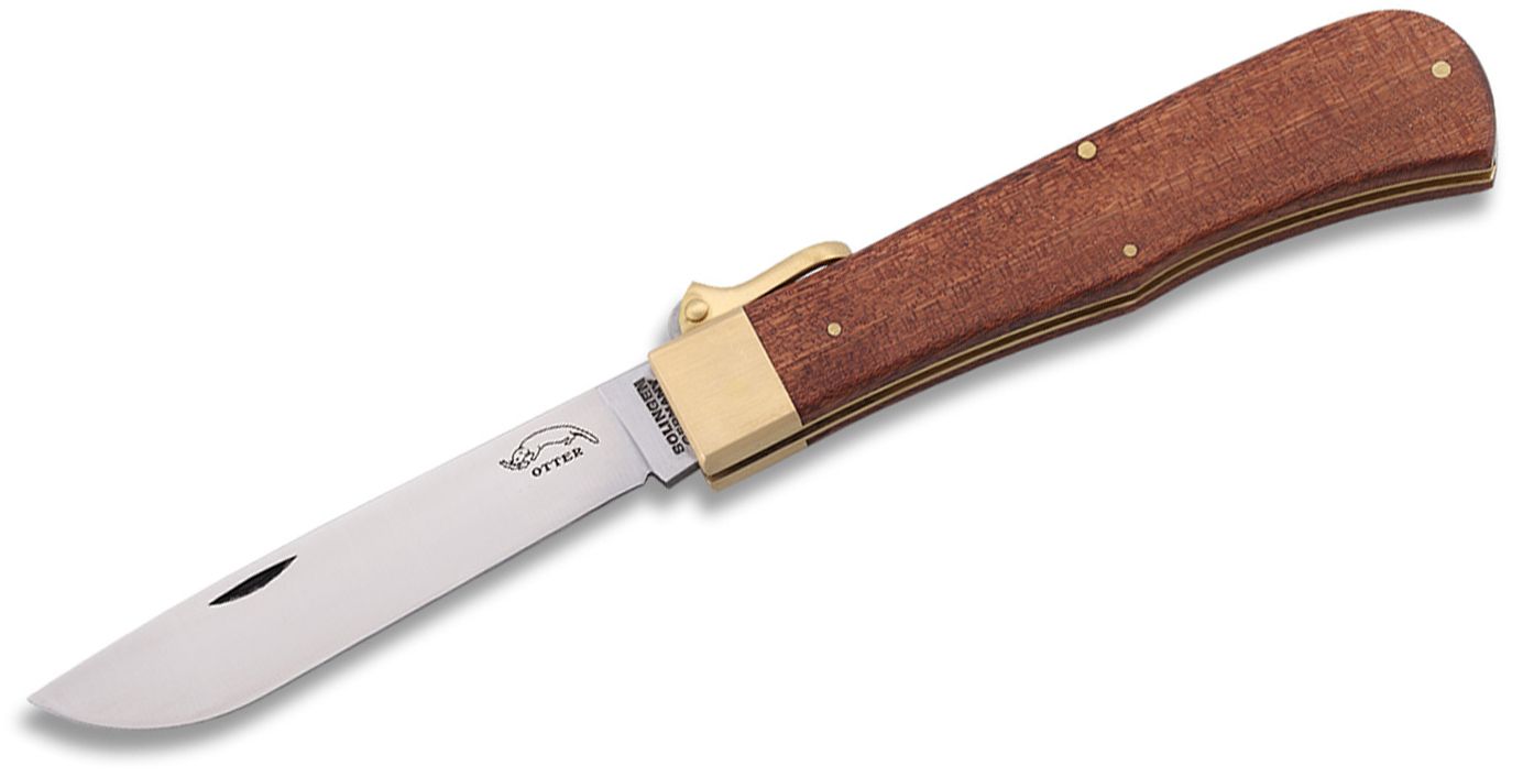 Otter Mercator #05 Safety Folding Knife 3.93 Stainless Steel Satin Drop  Point Blade, Sapeli Wood Handle with Brass Bolster - KnifeCenter - OTT05R