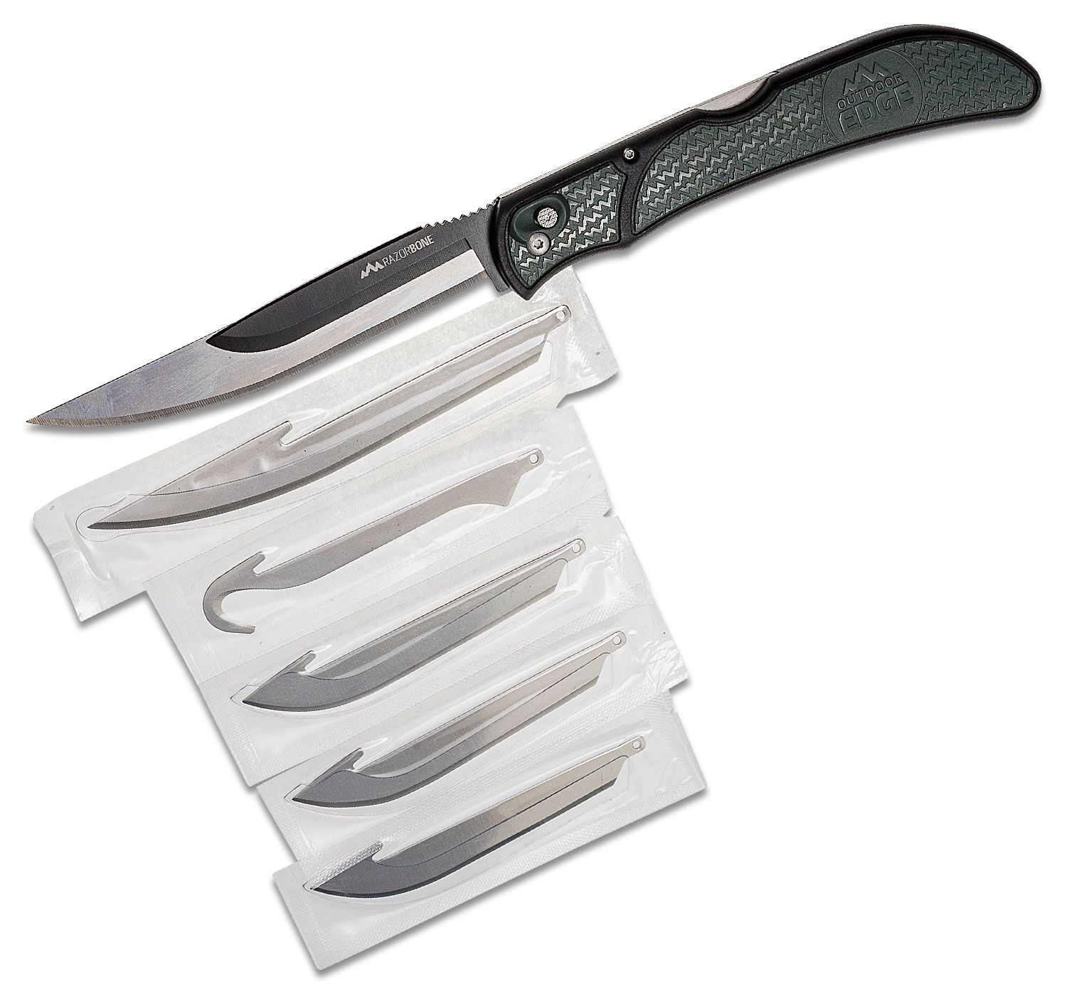 Outdoor Edge RazorBone - RBY-10 - Folding Hunting Knife Set - Replaceable  Blades - Gray Handle - Black Sheath