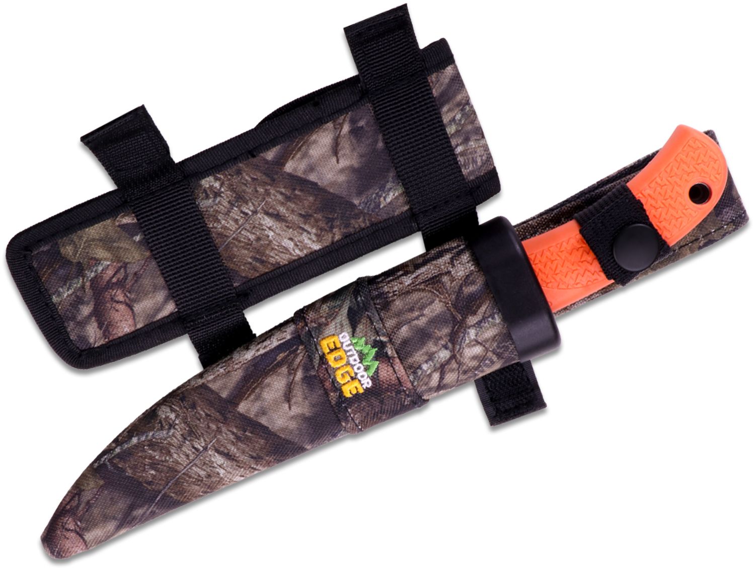 Outdoor Edge RazorMax Fixed Blade Knife 3.5 and 5 Interchangeable Blades,  Orange TPR Handles, Mossy Oak Nylon Sheath - KnifeCenter - RMK-20C -  Discontinued