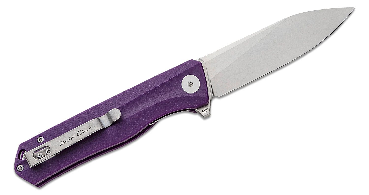 Petrified Fish PF818 Forward Linerlock Flipper Knife 3.54 D2 Stonewashed  Drop Point Blade, Sculpted Purple G10 Handles - KnifeCenter - PF818PW