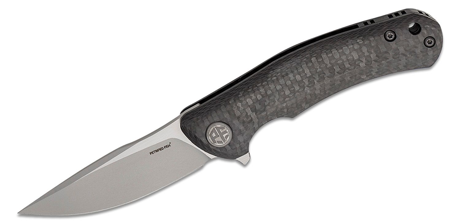 Petrified Fish PF949X Mini Warrior Linerlock Flipper Knife 2.87 K110 (D2)  Two-Tone Drop Point Blade, Carbon Fiber Handles - KnifeCenter - PF949XC