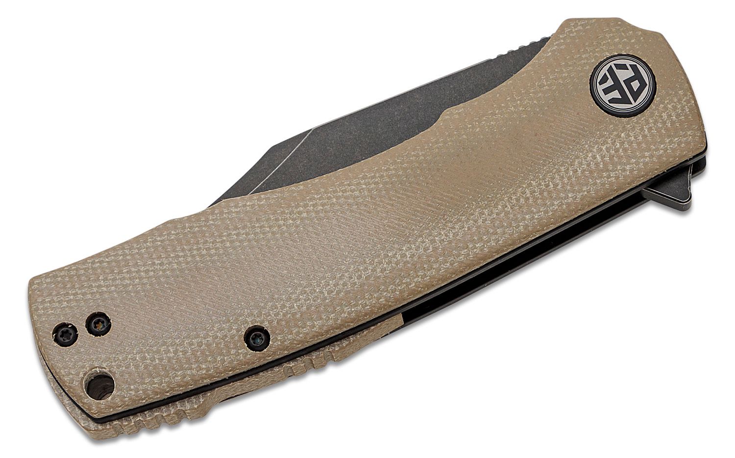 Petrified Fish PFP03 Victor Flipper Knife 3.58 K110 (D2) Black Stonewashed  Clip Point Blade, Khaki Micarta Handles - KnifeCenter - PFP03KMDW