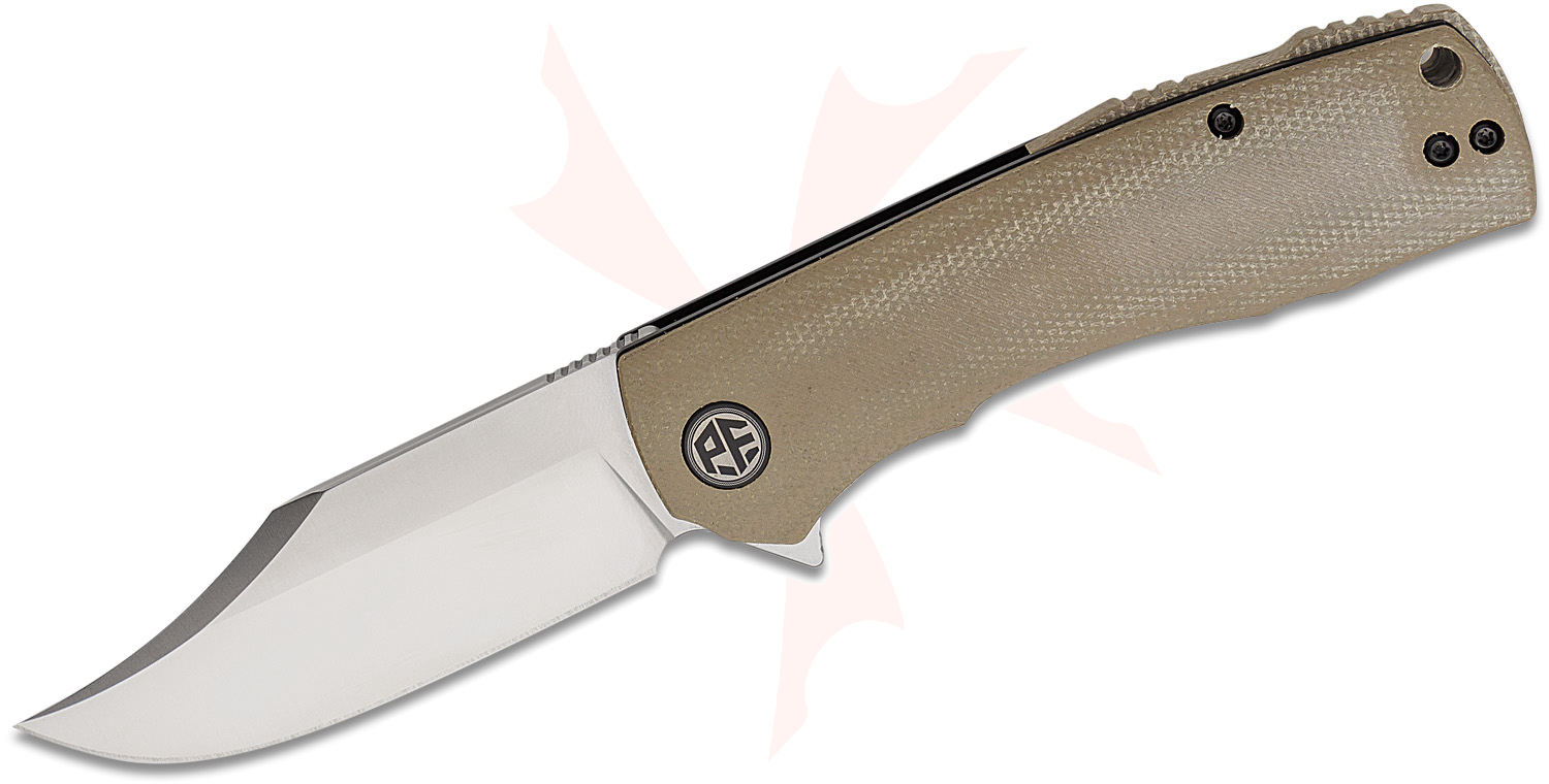 Petrified fish PFP01 Beluga Coltello Pieghevole K110 Acciaio 3.62 Raso Lama Micarta Maniglia Tascabile Coltello Pieghevole EDC (Green Sandblasting