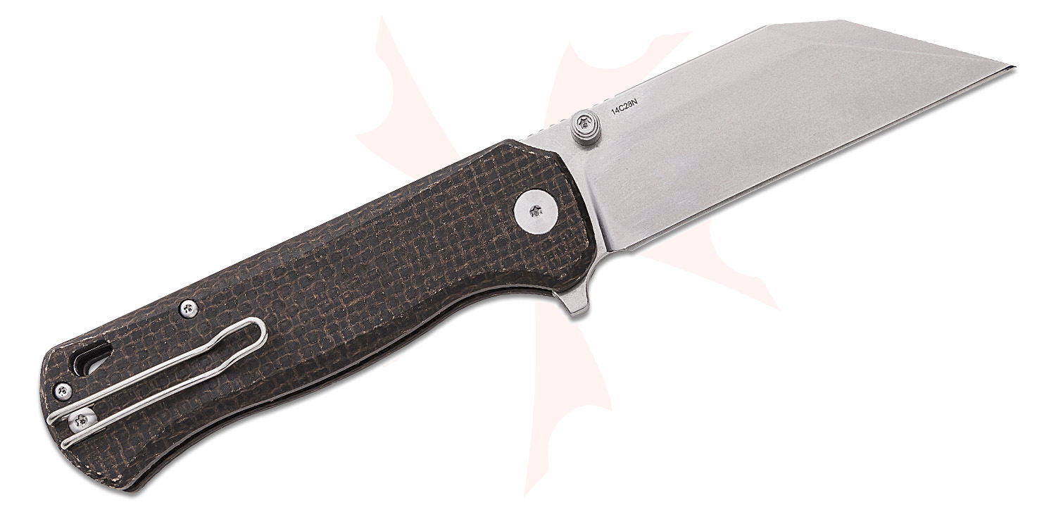 QSP Knives Swordfish Flipper Knife 3.63" 14C28N Stonewashed Wharncliffe