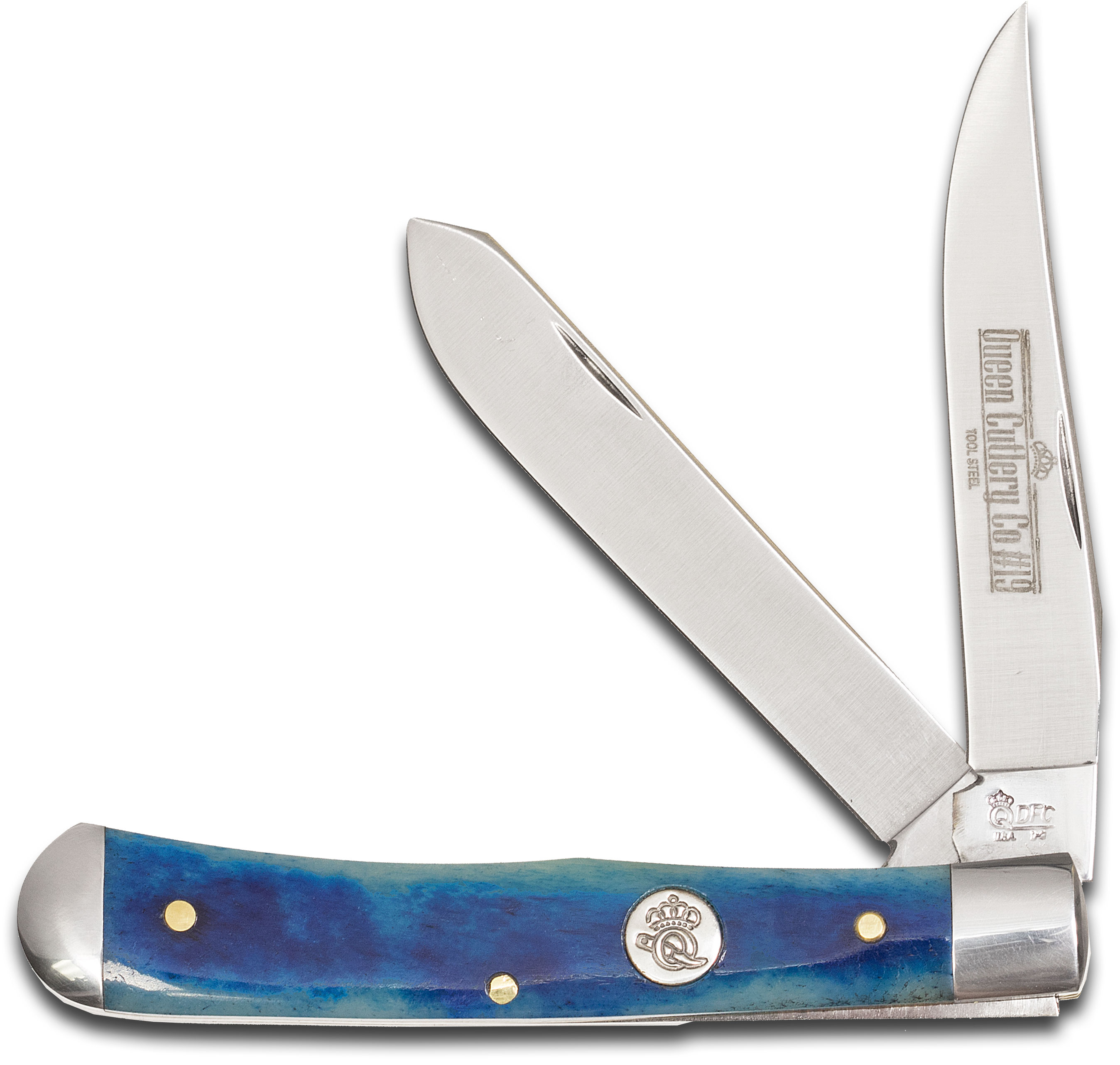 Queen Cutlery #19 Blue Bone Large Trapper 4.125