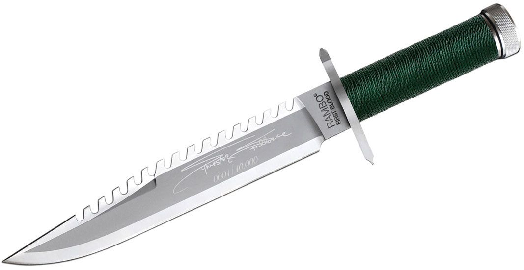 Rambo First Blood Sylvester Stallone Signature Edition 9 Blade Od Green Nylon Cord Handle Knifecenter 9293