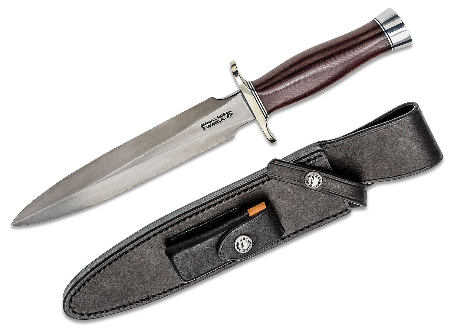 Randall Made Knives Custom Model 2 Letter Opener Knife 4 Double Edge  Dagger Blade, Maroon Micarta Handle, Leather Sheath - KnifeCenter - Model  2-4