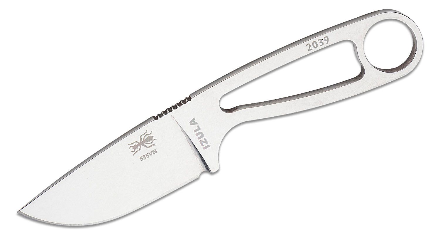 ESEE Knives IZULA-35V Neck Knife Fixed CPM-S35VN Stonewashed Blade, Black Sheath, Clip Plate - KnifeCenter