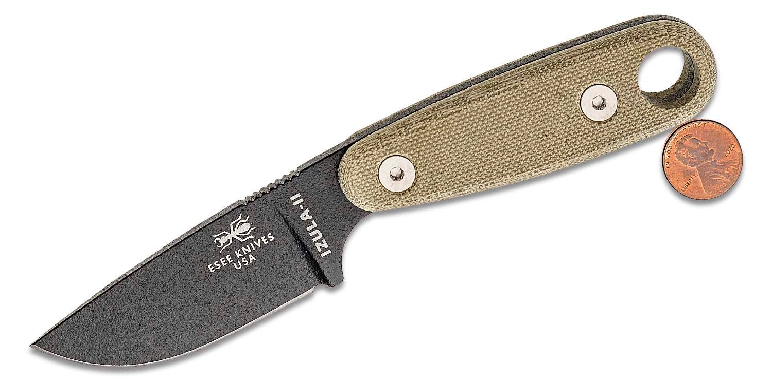 ESEE Knives IZULA-II-B-KIT Neck Knife Fixed 2.875" 1095 Carbon Blade, Black Powder Coat, Micarta Handles, Black Complete Survival Kit - KnifeCenter
