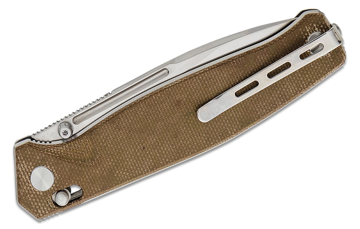 WMK Exclusive Real Steel Huginn Folding Knife Brown Linen Micarta Handle  VG-10 Plain Edge Satin Finish RS7653NL