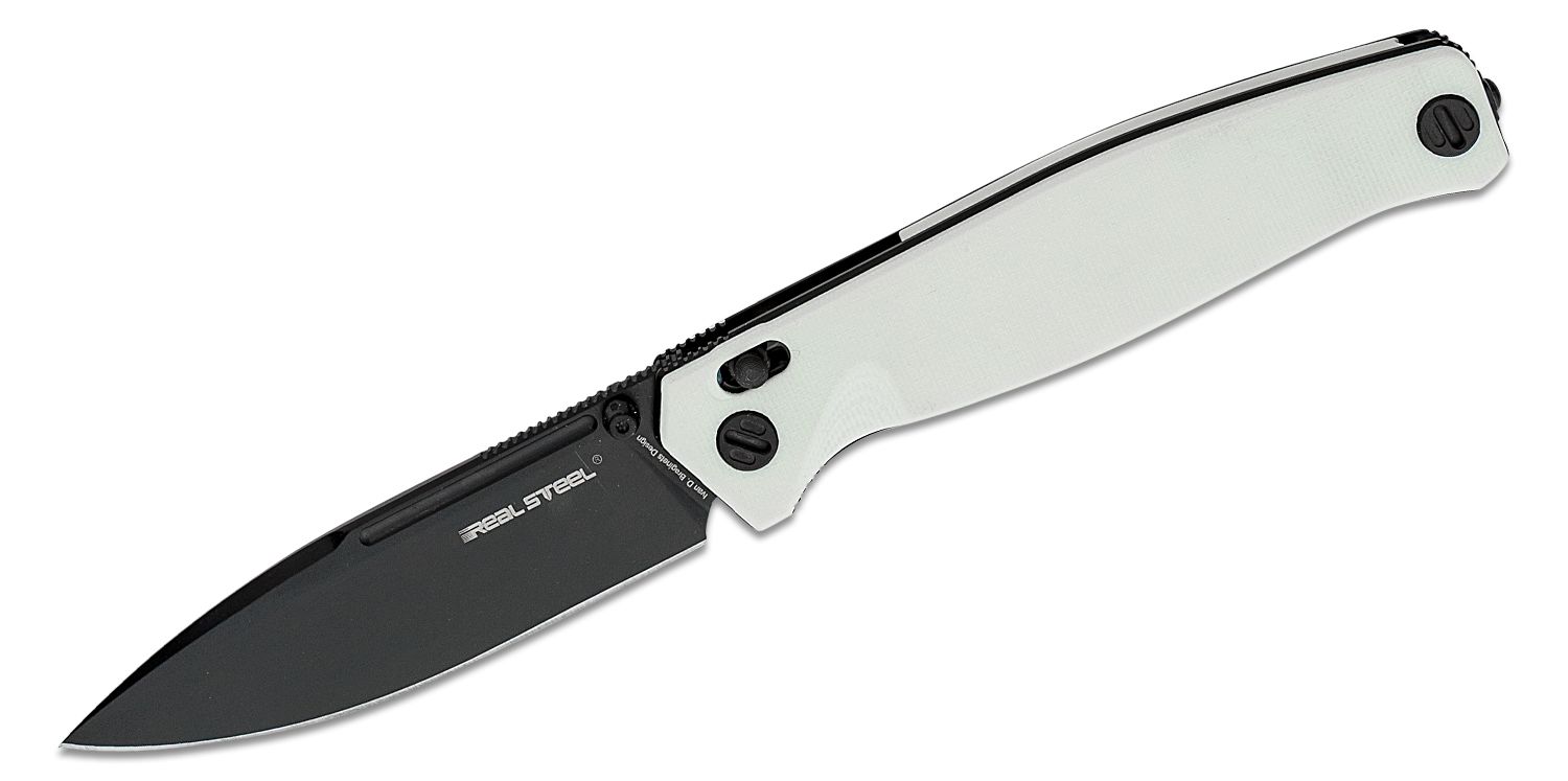 Real Steel Huginn Black G-10 Satin Drop Point Knife Blade HQ
