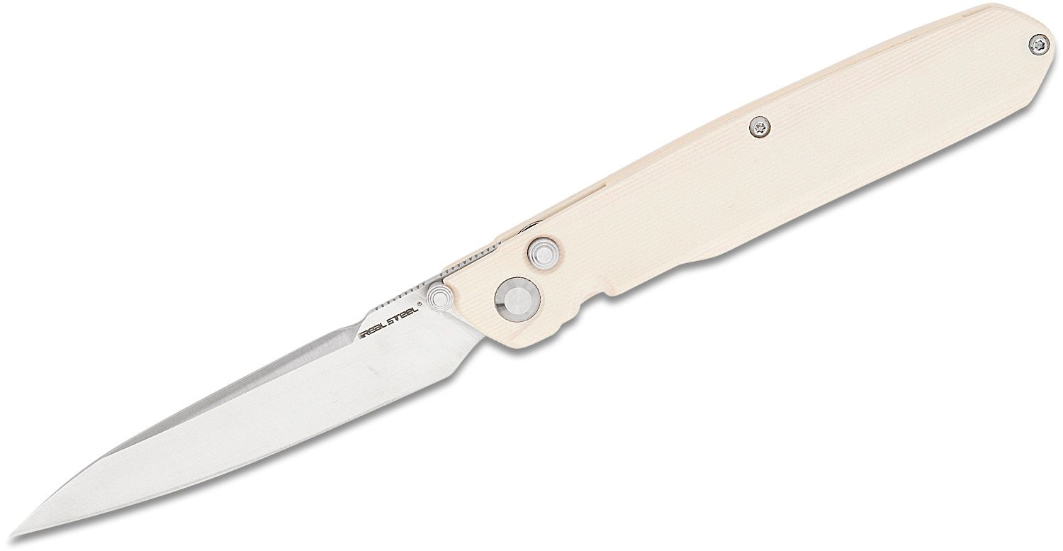  Real Steel Metamorph G5 Button Lock Folding Pocket Knife -  14C28N Steel Blade and G10 Handle - Deep Carry Pocket Clip - Natural/Black  : Tools & Home Improvement