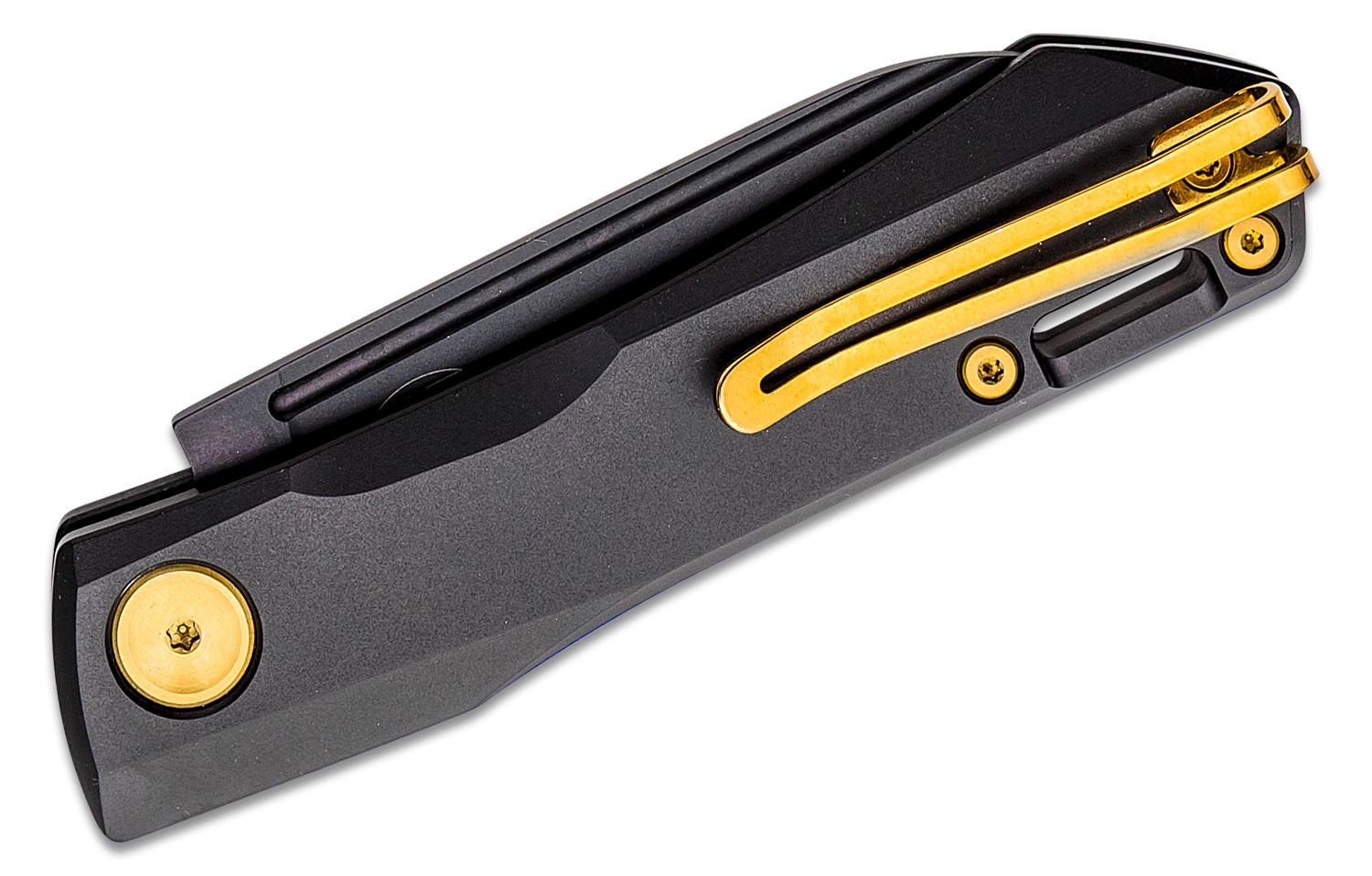  Real Steel Solis Slipjoint Folding Pocket Knife - Bohler N690  Blade with Titanium TC4 Handle - Perfect for Camping, and Daily Cutting  Tasks - EDC Knife for Men Women (Black/Gold) 