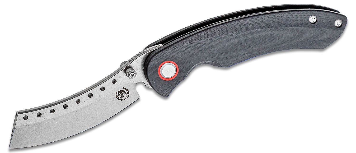 Red Horse P Liner Lock Folding Knife 3.625" Stonewashed Plain Blade, Black G10 Handles -