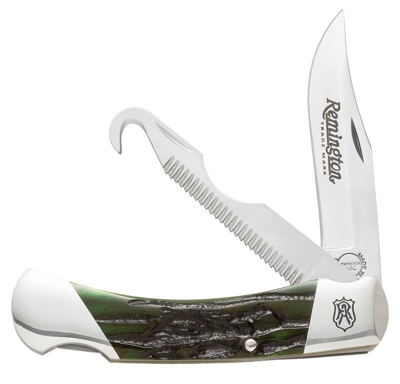 Remington Heritage Green Jigged Bone Big Game Pocketknife 3-3/4