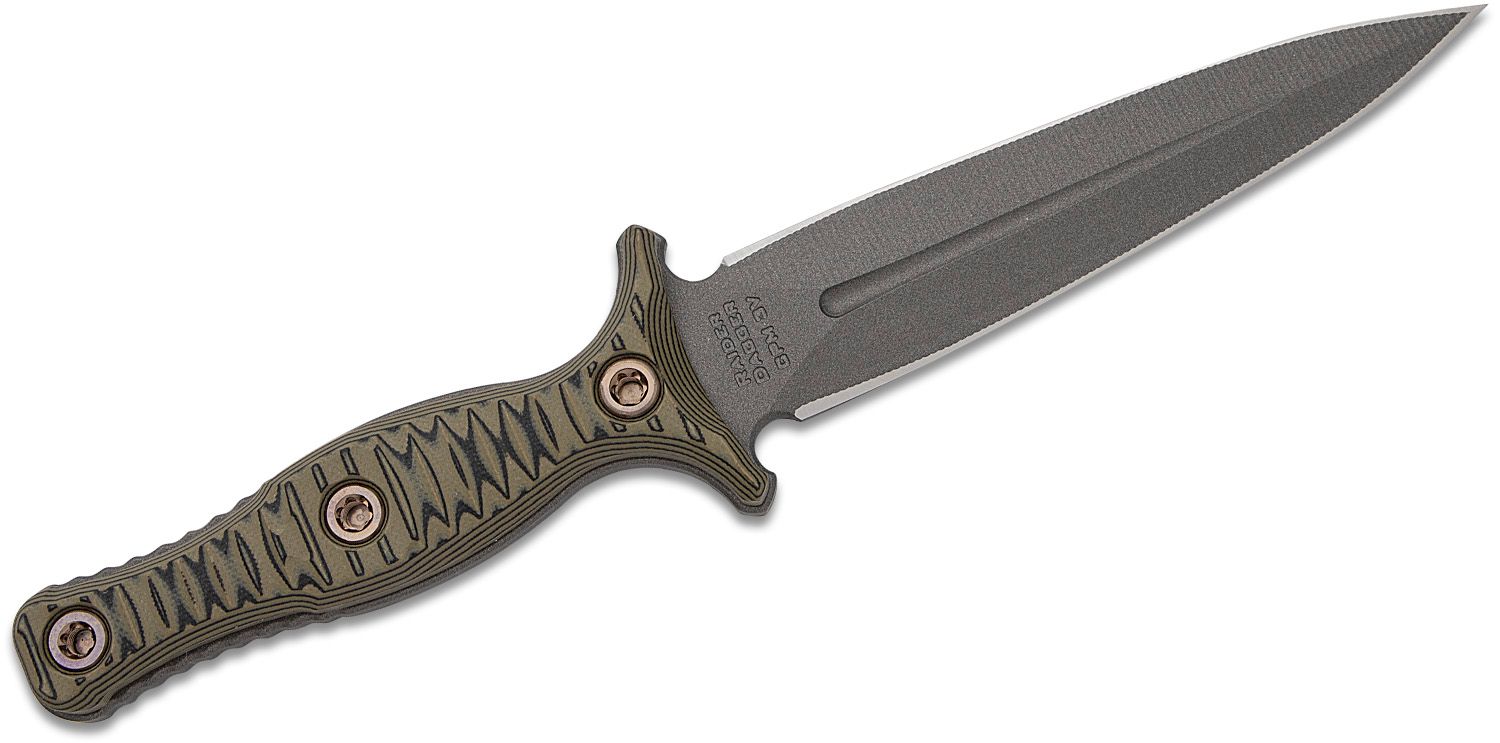 RMJ Tactical Raider Dagger Fixed Blade Knife Dirty Olive G10 5.5 CPM-3V  Tungsten