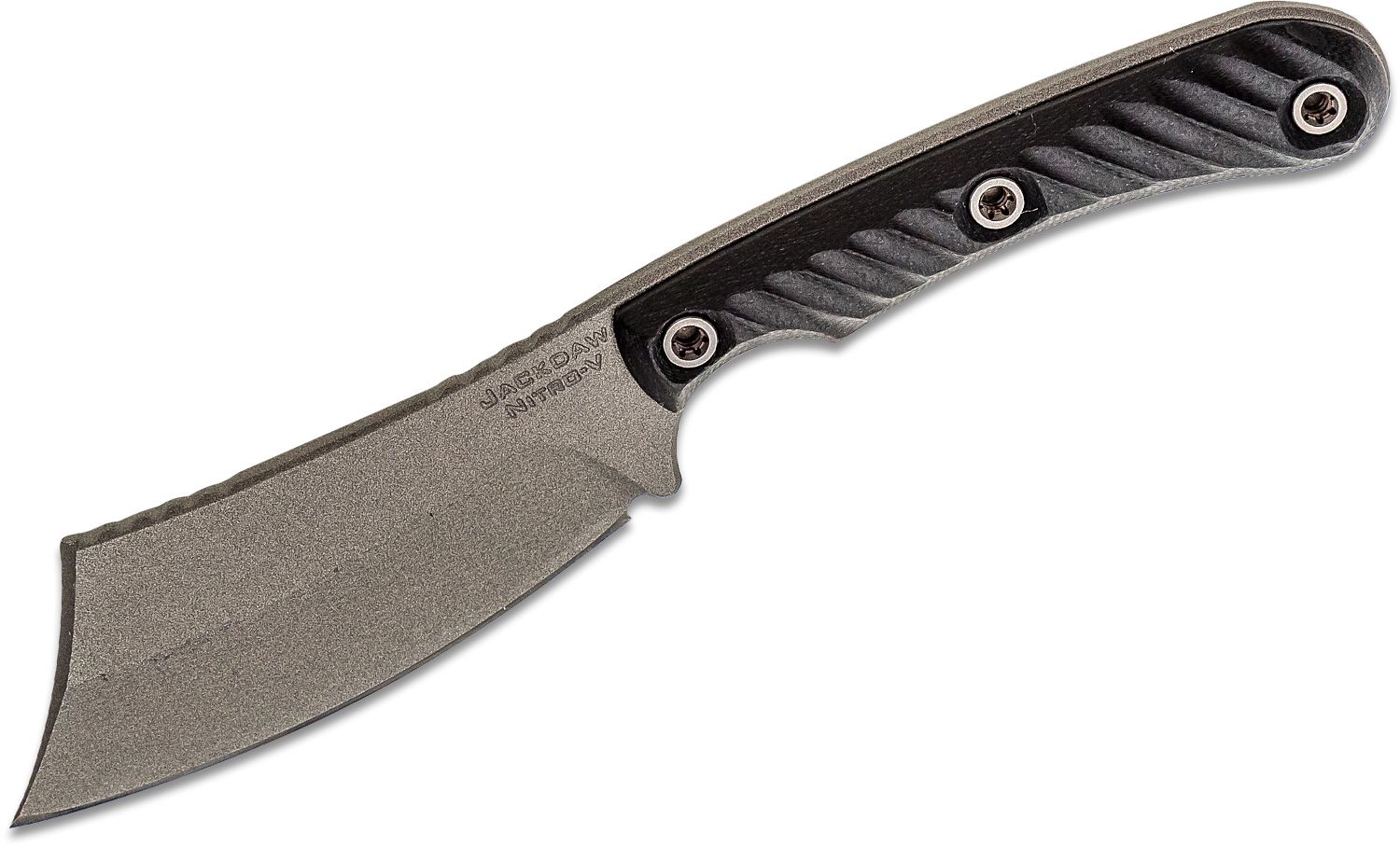 RMJ Jackdaw Cleaver Style Fixed Blade Black G10 Scales w/ Tungsten Cerakote  Nitro V Plain Edge