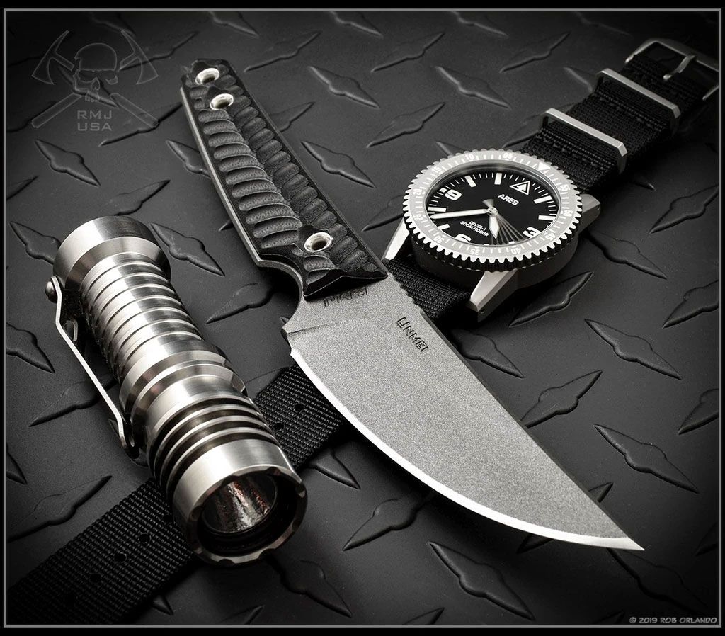 RMJ Jackdaw Cleaver Style Fixed Blade Black G10 Scales w/ Tungsten Cerakote  Nitro V Plain Edge